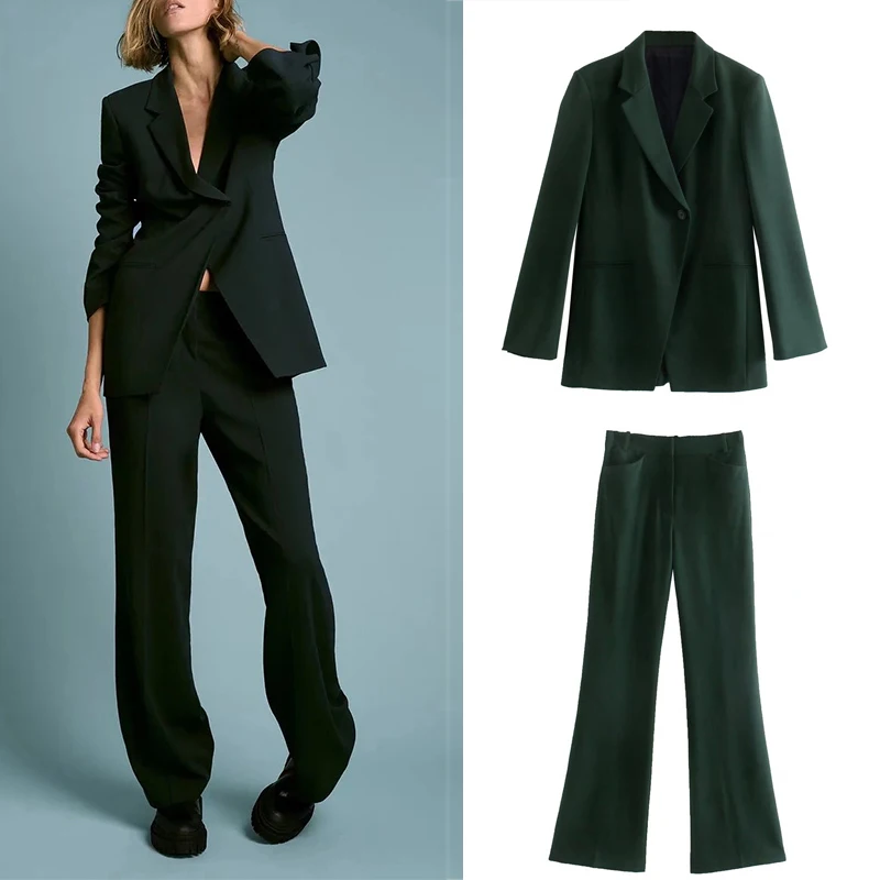 

KUMSVAG Women Autumn Casual Pants Suits 2-piece Sets 2021 ZA Blazers Coats and Trousers Female Elegant Street OL Wool Clothing