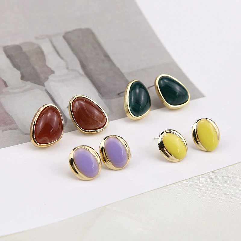 4 шт. новые модные медные Висячие овальные серьги гвоздики с масляным покрытием