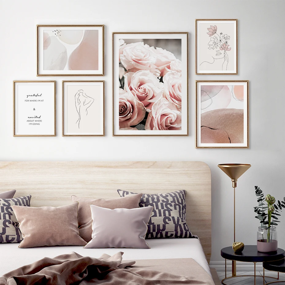 Картины на холсте современный розовый цветочный тон земли абстрактный узор