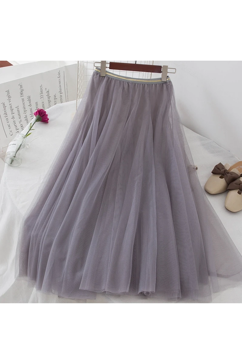 

2019Spring Summer Long Skirt In Tail Screen Half-length Skirt Solid Prairie Chic A-line Mid-calf Empire Skirts Womens Pleated