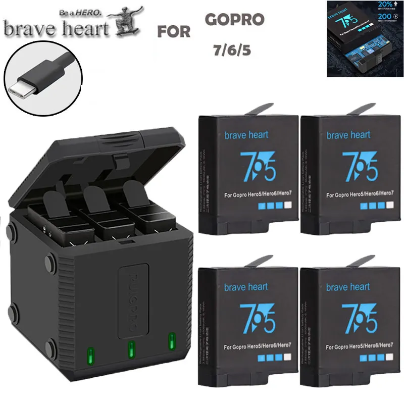 USB 3-Порты и разъёмы Зарядное устройство Тип C Зарядное устройство+ аккумулятор для экшн-Камеры GoPro hero 5 hero 6 экшн-камеры Go Pro hero 5 hero 6 7 hero 7 черный Камера аксессуары