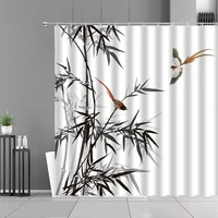 ink painting bamboo leaves bird shower curtains mountain water plant landscape waterproof bathroom curtain chinese home decor