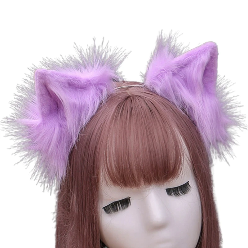 

Simulation Faux Fur Wolf Ears Headband Solid Color Plush Cosplay Hair Hoop Crown