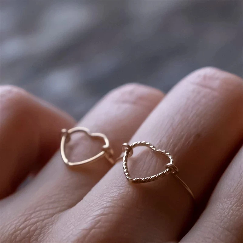 

14K Gold Filled Heart-shaped Rings Knuckle Ring Minimalism Gold Jewelry Anillos Mujer Bague Femme Boho Aneis Ring For Women