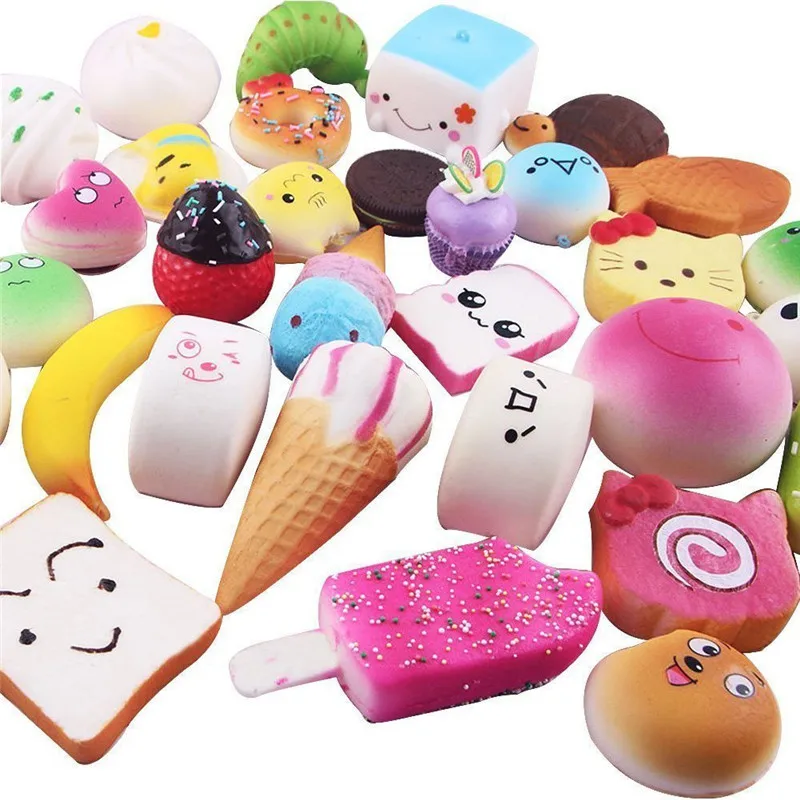 

30 Pcs/Pack Squeeze Cream Scented Strap Squishy Slow Rising Adorable Bread Cake Bun Pendant Donut Charm Squishies Toy Stretchy