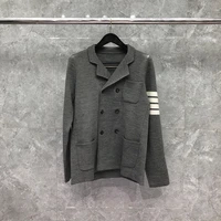 tb thom male suit autunm winter man jacket fashion brand blazer classic 4 bar double breasted wool knit gray formal tb suit