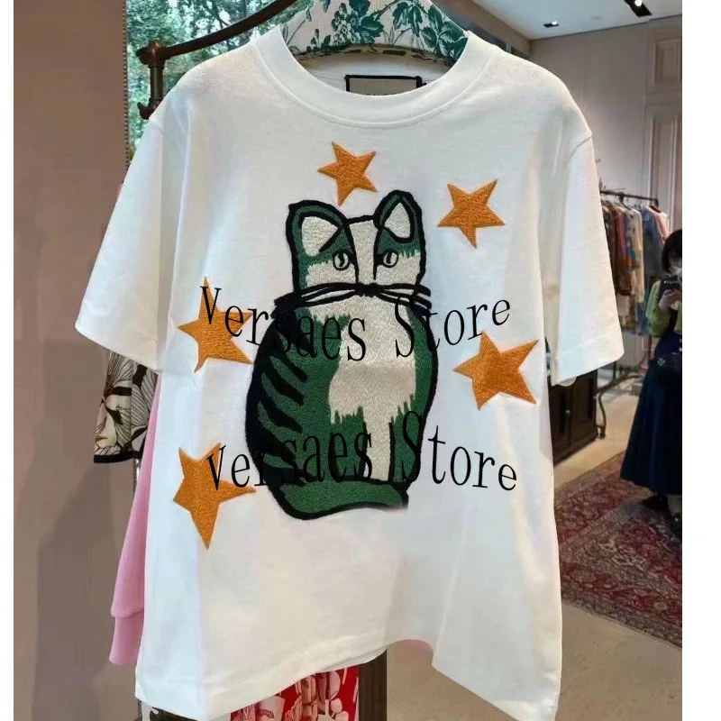 

2021 luxury design cartoon star embroidery fashion temperament women's half sleeve top temperament Lapel short sleeve T-shirt