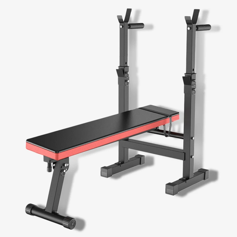 Adjustable Folding Fitness Barbell Rack Weight Bench Set for Home Gym Strength Training W/Incline Decline Capability Easy Store