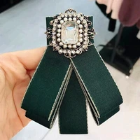 korean retro palace cloth imitation pearl bow tie brooches for women vintage fashion shirt corsage jewelry accessories
