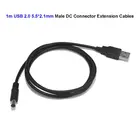 USB кабель постоянного тока 5 в 12 В 5,5x2,1 мм разъем папа Удлинительный кабель постоянного тока в USB 1 м для светодиодной ленты контроллера аккумулятора внешнего аккумулятора