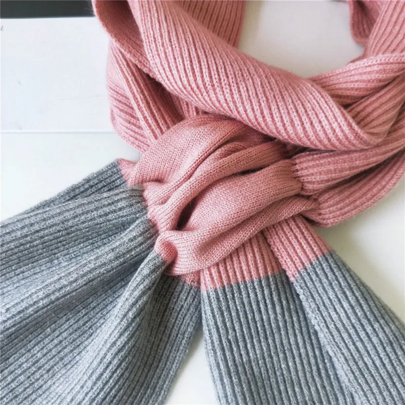 Двухцветный Одноцветный длинный студенческий шарф для мужчин и женщин