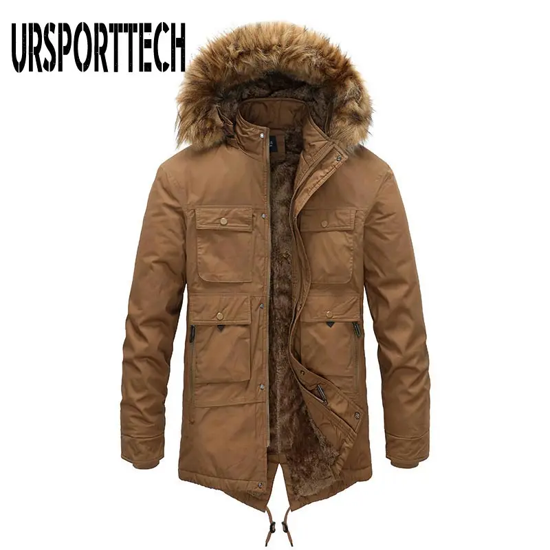 Long Winter Jacket Men Outdoor Fur Hooded Mens Winter Male Jacket Windbreaker Casual Coat Oversized Velvet Down Jackets Overcoat
