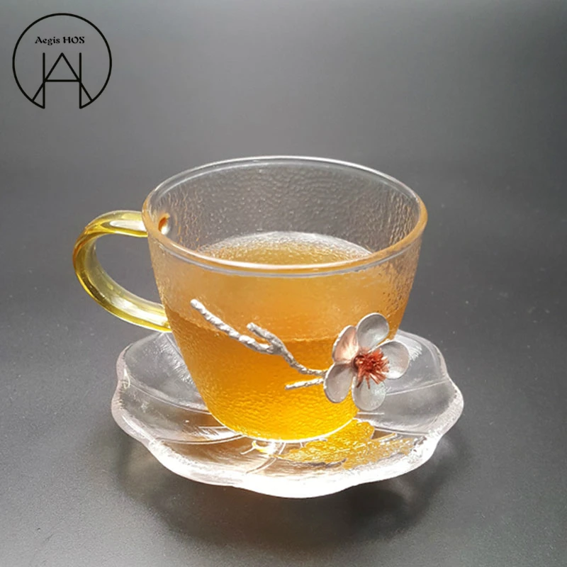 Трехмерная plum стекло маленькая чайная чашка японский молоток шаблон non-slip