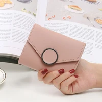 women short solid color wallet female fashion hasp tri fold pu leather coin purses ladies card holder clutch bag money clip