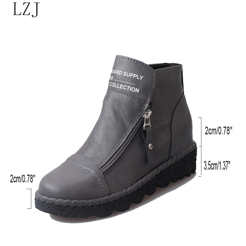 

Boots Women Plus Size Retro Leather Ankle Zipper Women's Boots Casual Round Toe Low-Heele Non-Slip Roman Short Botas Mujer 39