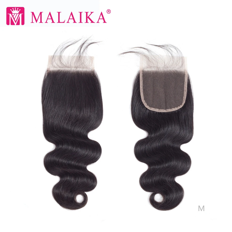 

Malaika Body Wave 100% Human Hair 4x4 Lace Closure Pre Plucked With Baby Hair Peruvian Remy Hair Closure Extensions