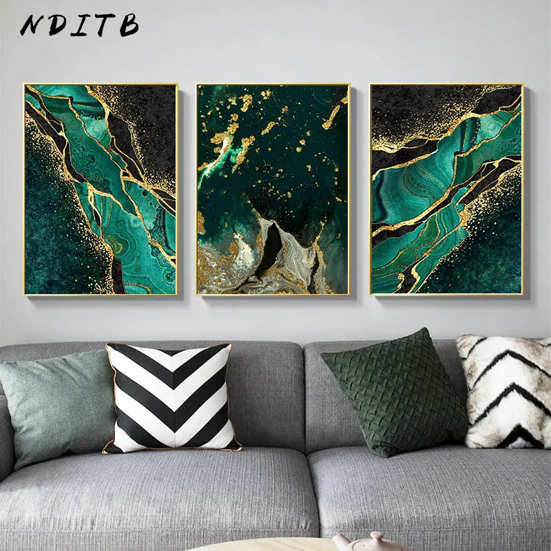 Абстрактная Зеленая Мраморная текстура плакат холст печать роскошный стиль