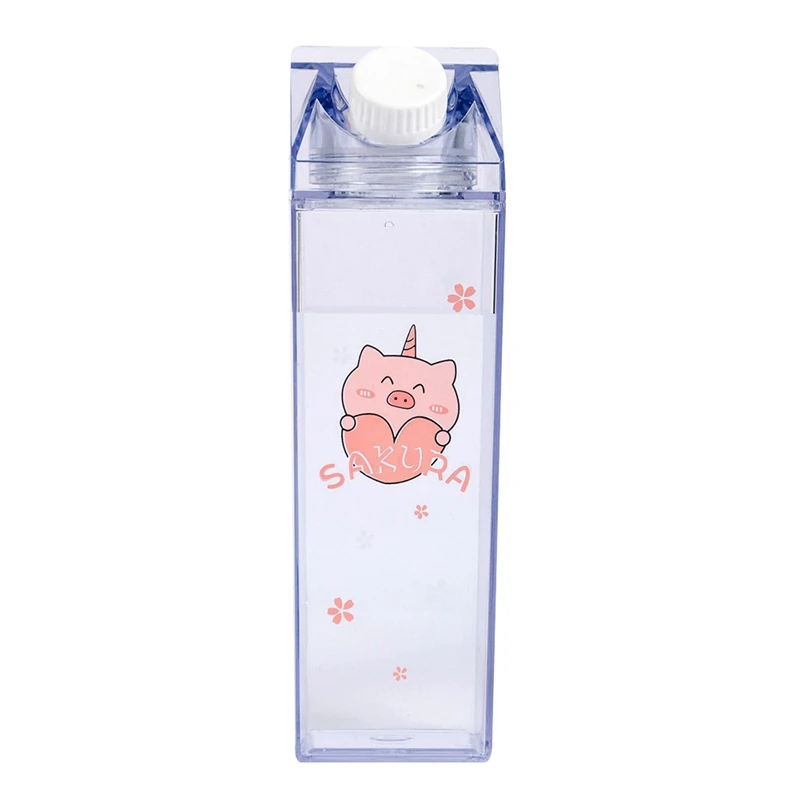

Pink Pig Cute Portable Water Bottle Milk Storage Sakura-Print Strawberry-Print Sports Drinking Clear Cup For Home School Office