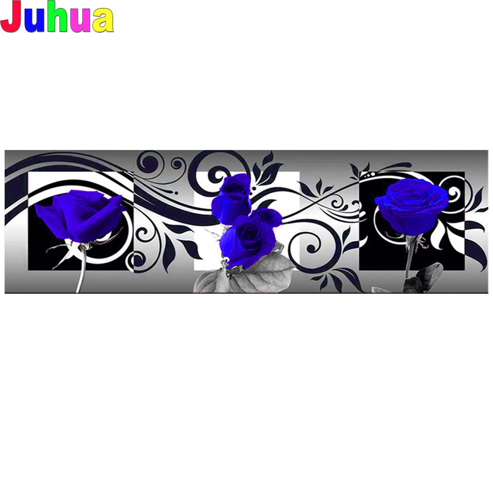 

large 5D DIY Diamond Embroidery Black and White Full Square Round Diamond Painting Blue Rose Picture Of Rhinestones Gift
