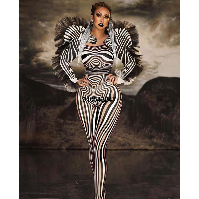 

Женский сценический комбинезон с принтом «Зебра»
