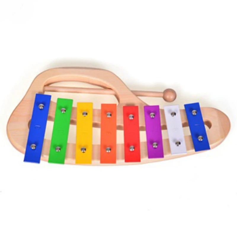 Ручная ударная ксилофон Glockenspiel с молотками 8 тонов цветной металлический бар