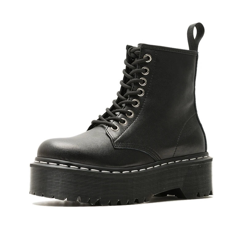 

Punk Women Gothic Thick Platform Shoes Boots Zip Motor Biker Leather Ankle Boots Preppy Footwear Block Med Heels Shoes