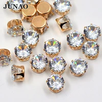 junao new ss38 8mm round zircon rhinestones with claw crystal glass stones flat back sew on loose gems beads for decoration
