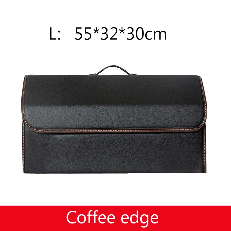 Coffee edge L Одноцветный кожаный Органайзер для багажника, сумка для хранения из искусственной кожи, складная сумка с едой, напитками, зонтиком для уборки БАГАЖНИКА АВТОМОБИЛЯ - Название цвета: Coffee edge L