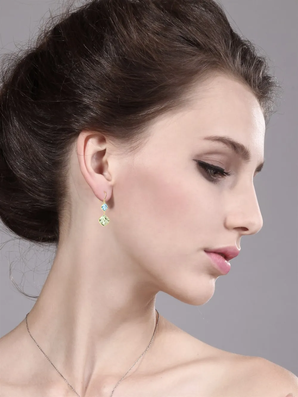 GemStoneKing 18 00 Ct натуральный зеленый аметист и голубой топаз 14K желтое золото висячие