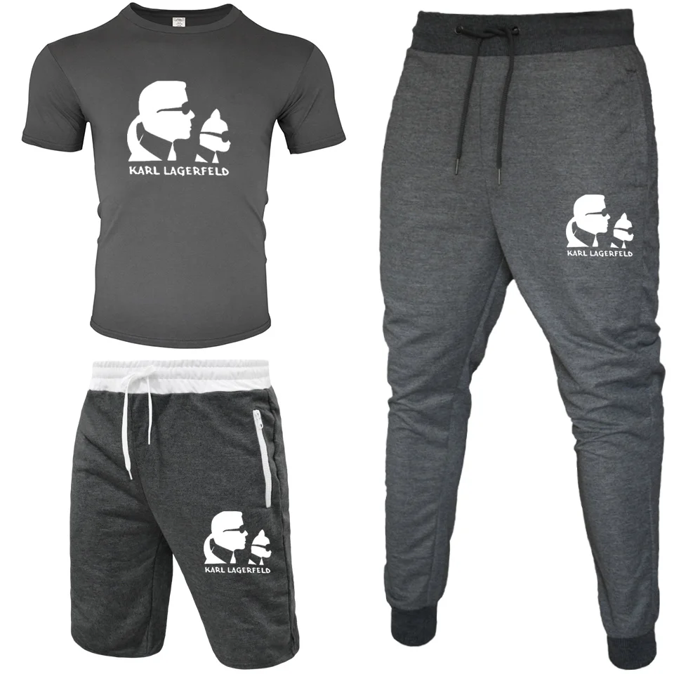

Summer new brand men's T-shirt + sports trousers + shorts three-piece fashion leisure fitness sports jogging suit