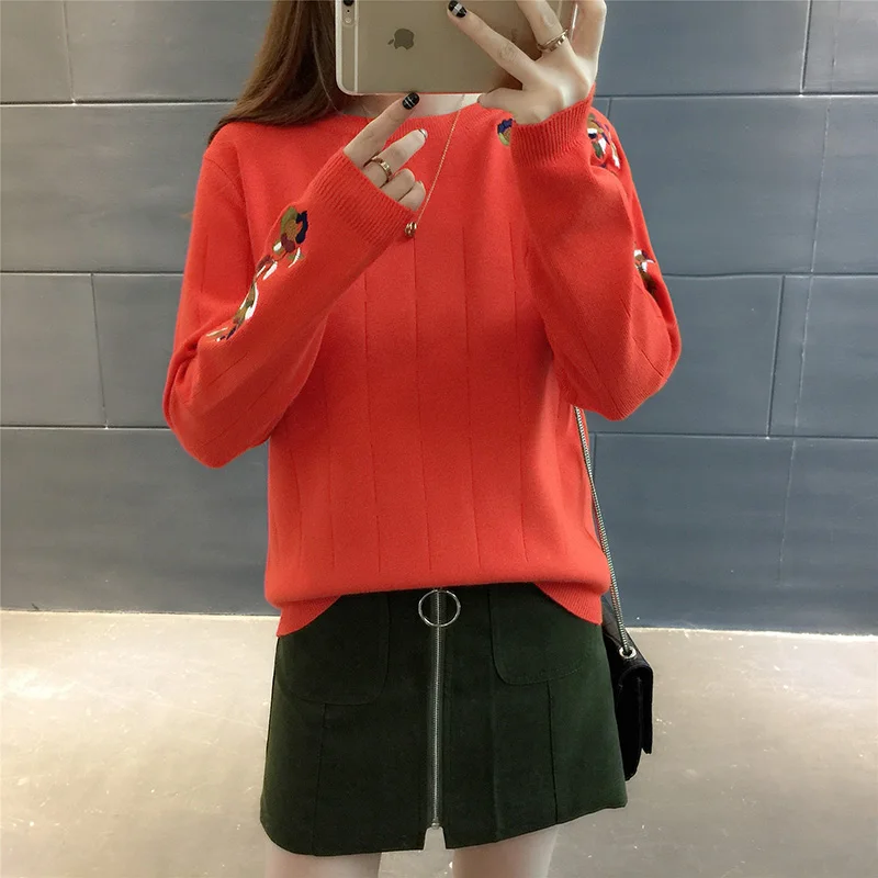 

Cotday Winter O Neck Leisure Female Thick Flowers Embroidered 2020 New Autumn Patch Women Knitted Pullovers Sweater