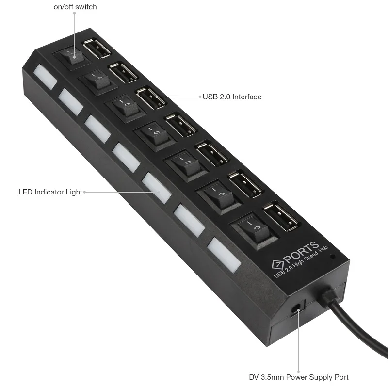 YUNCLOUD USB сплиттер 7 портов концентратор 2 0 вкл/выкл высокоскоростной портативный