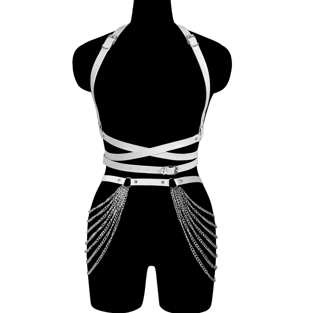 

Women Fashion Body Bondage Leather Chain Garter Harness Set Rave Wear Fetish Cage Bra Belt Harness Goth Crop Top sexy set Harnes