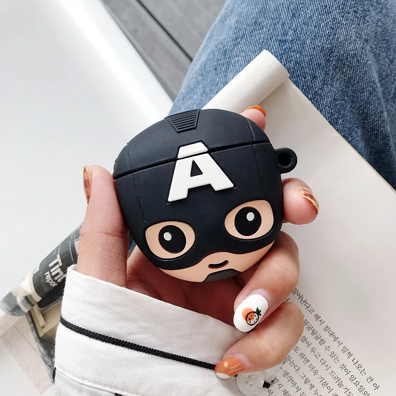 Милый чехол для AirPods силиконовый bluetooth наушники чехол для Airpods 2 Мультфильм защитный чехол 3D Дизайн Marvel Капитан Америка