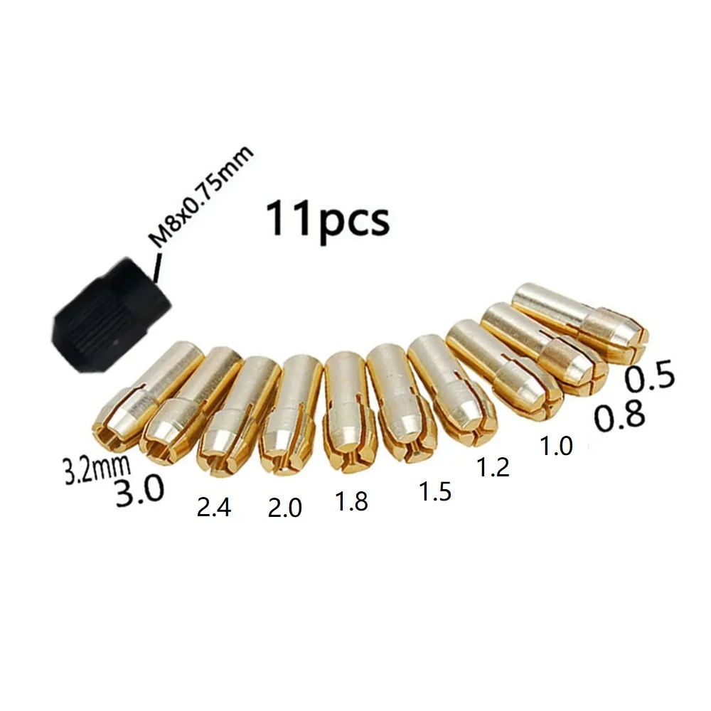 

Brass Collet Drill Chucks Bits 0.5-3.2mm + Bolt Nut M8 * 0.75mm Tool Kit