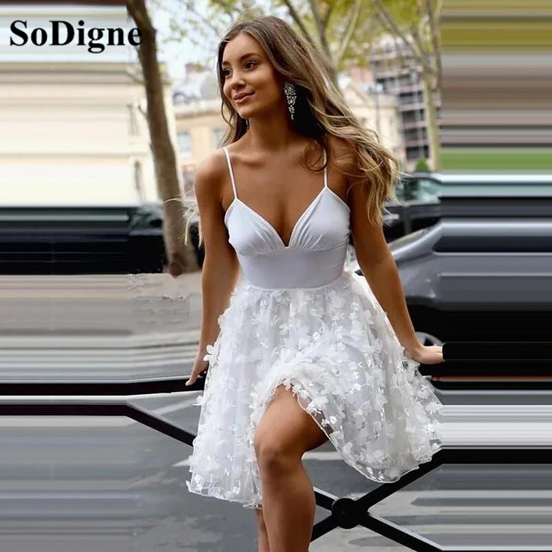 SoDigne – robe de Cocktail courte, ligne a, style Boho, sans manches, bretelles Spaghetti, papillon, robe de bal  (0)