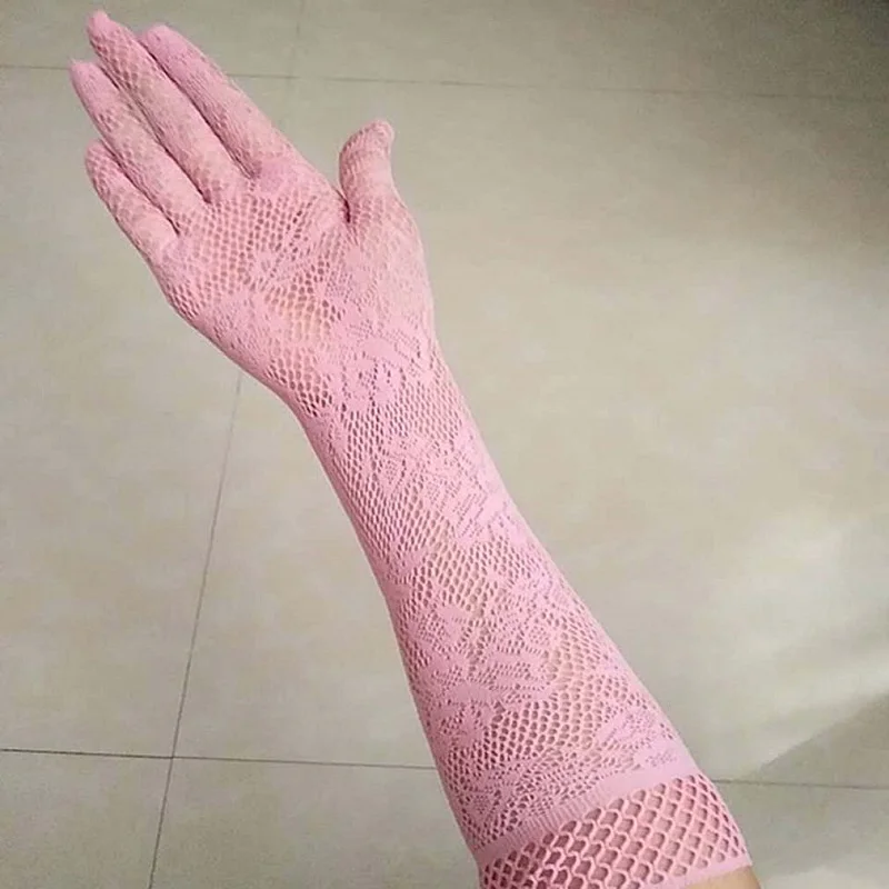 

Elegant Women Ultra-thin Long Summer Driving Cycling Sexy Red Sunscreen Gloves Female Anti-UV Elasticity Lace Mesh Gloves