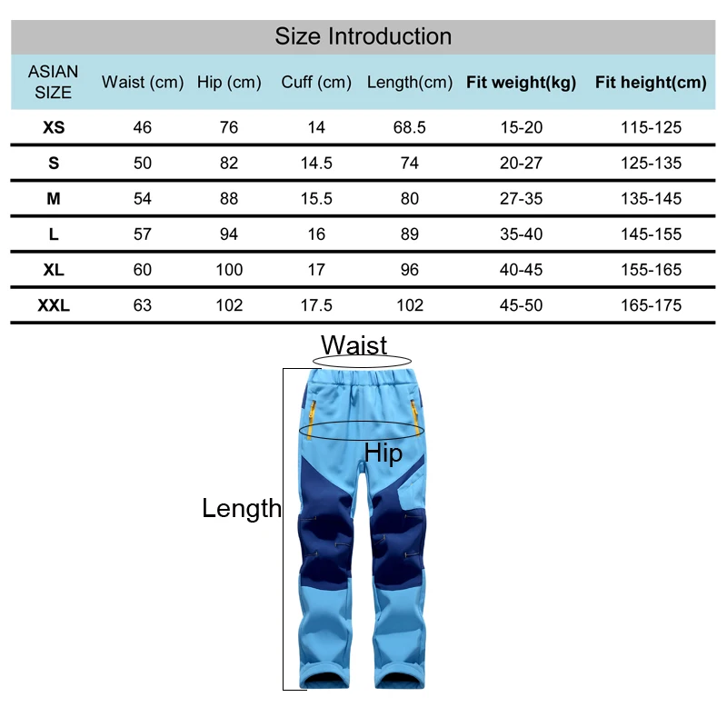 

TRVLWEGO Winter Warm Soft Shell Hiking Pants Children Waterproof Outdoor Sport Skiing Camping Trekking Fleece Trousers AD270