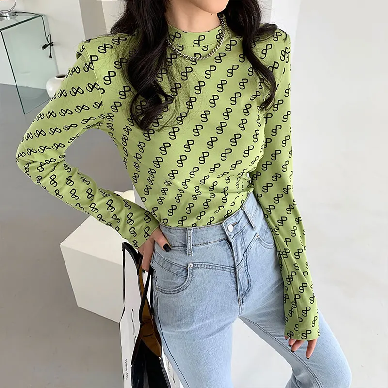 

2021 Autumn T Shirt Women Elasticity T-Shirt Woman Clothes Oversize Tops Tshirt Maxi Female Long sleeve Letter