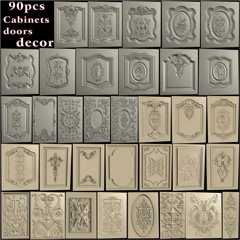 

90pcs Cabinets_doors_Decorative flower 3d STL Model Relief for CNC Router Aspire Artcam _ Cabinets/doors Decor flower