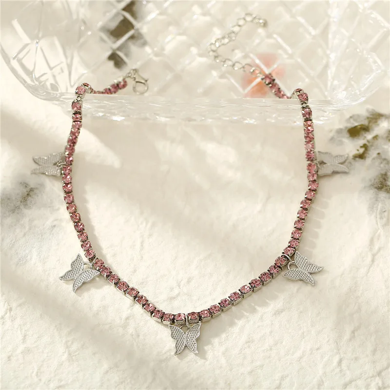 

Fashion Bling Crystal Butterfly Necklace Bohemian Tennis Chain Choker Necklace For Women Collar Butterfly Jewelry