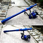 GHOTDA портативная телескопическая рыболовная удочка для путешествий 1,8-3,6 м и синяя спиннинговая катушка