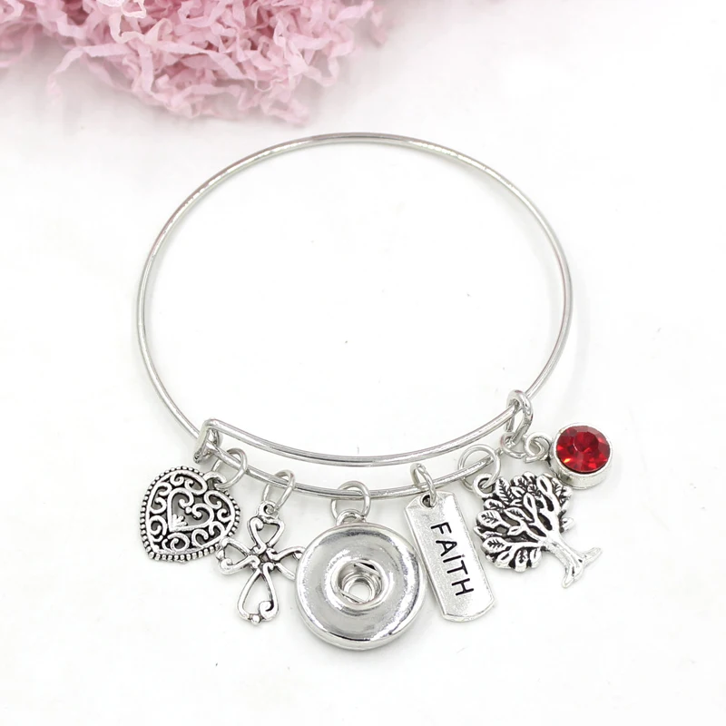 

10PCS Wholesale Expandable Wire Bangle 18mm Snap Jewelry Faith Tree of Life Charm Bracelet For Women Friends Gift Pulsera