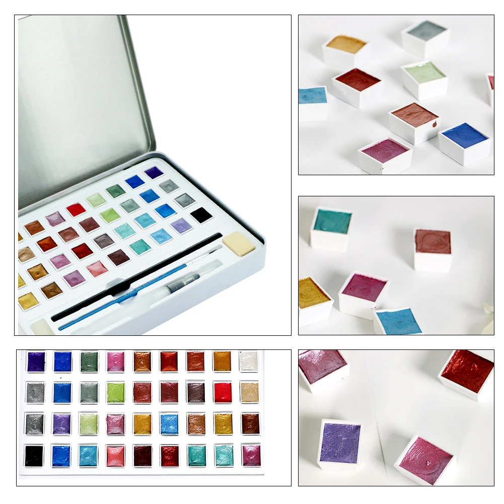 

36 Glitter Color For Art Painting Metal Case School Drawing Line Watercolor Paints Set Student Multifunction With Eraser DIY