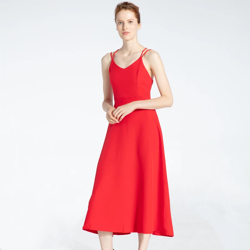 

225# Spring SummerNew-Coming Holiday Dress Cross Spaghetti Strap Open Back Solid Beach Style Ankle-Length Women Dresses