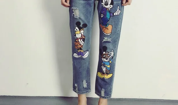 Женские джинсы корейские женские весна лето новые Мультяшные свободные Bf