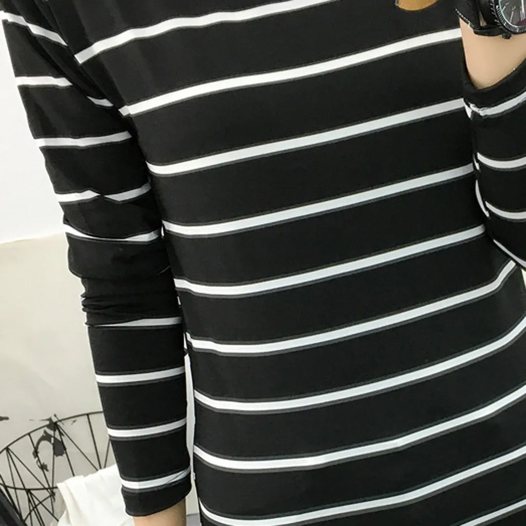 Женская футболка в полоску Корейском стиле Свободный джемпер с длинным рукавом и