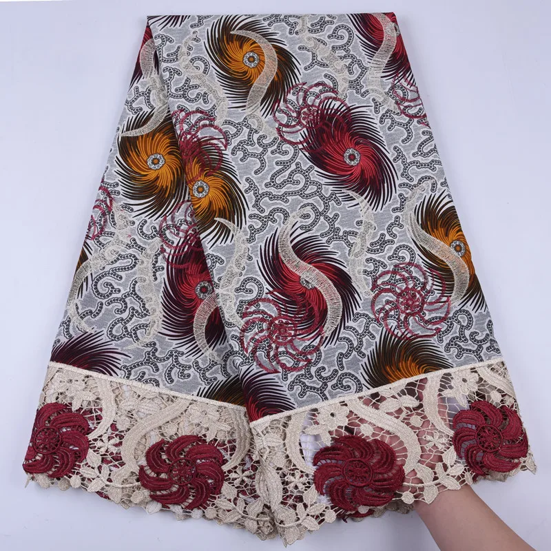 As Picture New Nigerian Printing Styles Wax Guipure Lace Fabric Embroidered Material Wax Cord Lace Fabric A1295 - Цвет: As Picture