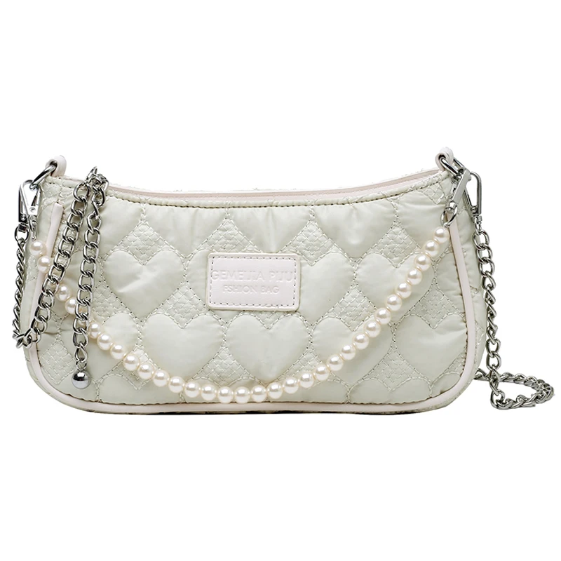 

Beaded Pearl Chain nylon Handbags for Women 2021 summer Ladies Simple Shoulder Armpit Crossbody Bags Luxury Brand