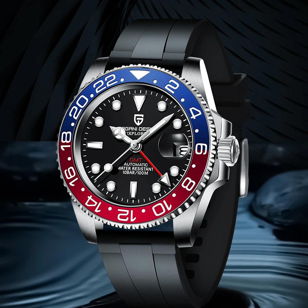 

PAGANI DESIGN GMT Men's 40mm Mechanical Watches Rotating Bezel Rubber Strap Top Brand Luxury Mens Waterproof Watch Reloj Hombres